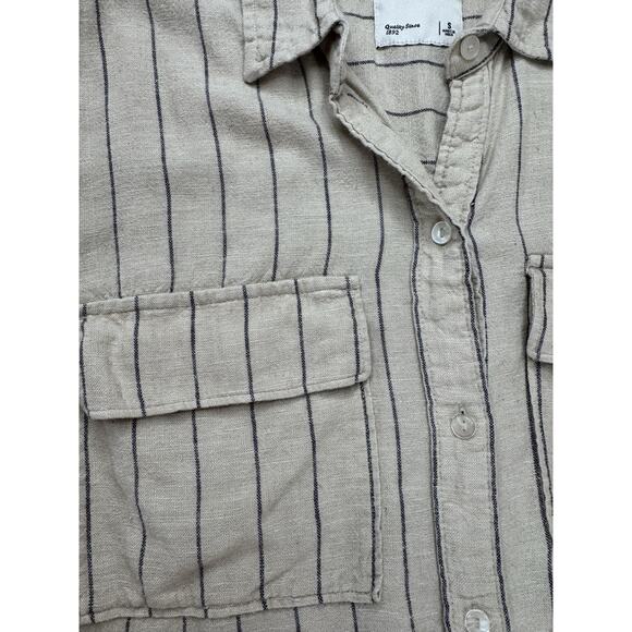Abercrombie & Fitch Womens Linen Striped Button-Down Shirt Dress S Ivory Boho - Picture 6 of 14